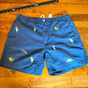 Polo drawstring Hawaiian motif shorts